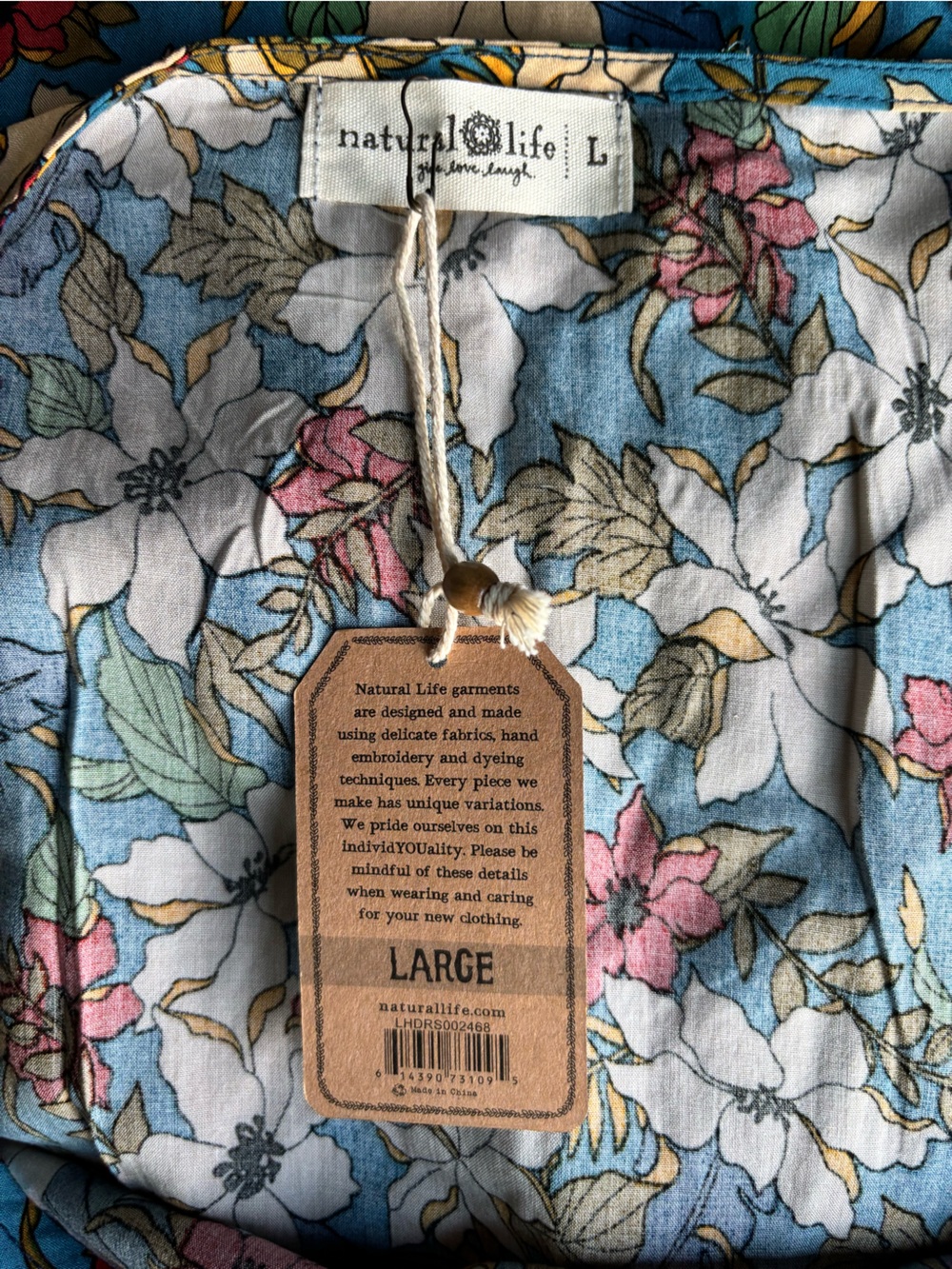 NWT Natural Life Claire Floral Maxi Dress Blue Cream Boho Cottagecore Large - Picture 9 of 10